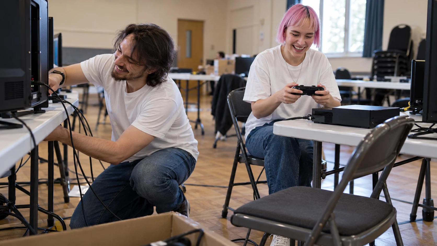Tournoi de Playstation, matériel et mise en place sur le lieu de l'événement